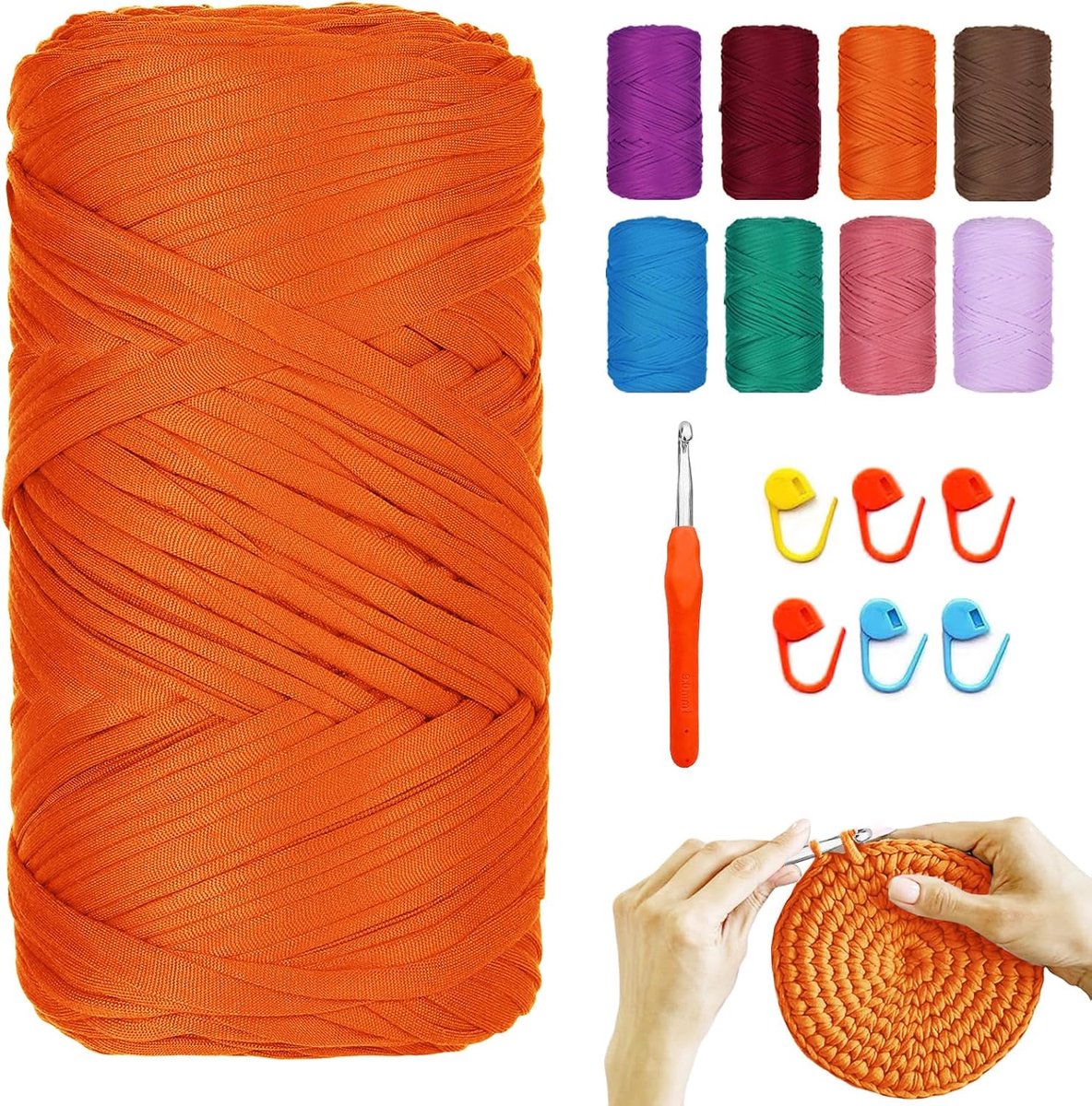 400 G/120 m, textielgaren voor haken, met 9,0 mm haaknaald, haakgaren, T-shirt-garen voor tassen, manden, dekens, woondecoratie, oranje-rood