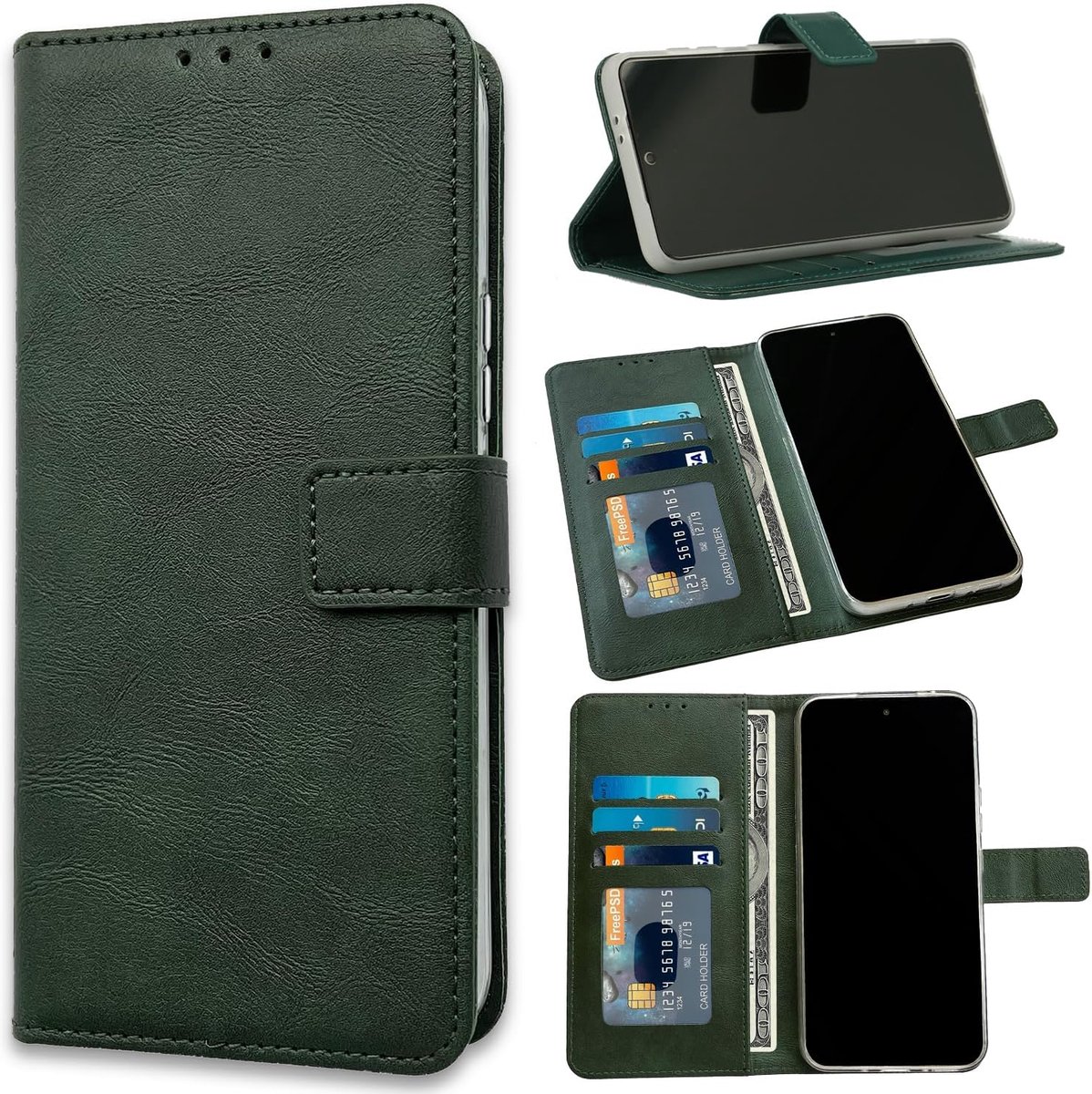 Geschikt voor Apple iPhone 15 Plus, Groen, Portemonnee Book Case, Kaarthouder & Magneetlipje