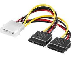 Goobay pc-voedingskabel 4-pins Molex naar 2 SATA-aansluitingen, Y-vormige splitter voor HDD, SSD en optische stations, korte kabel tegen kabelwarboel