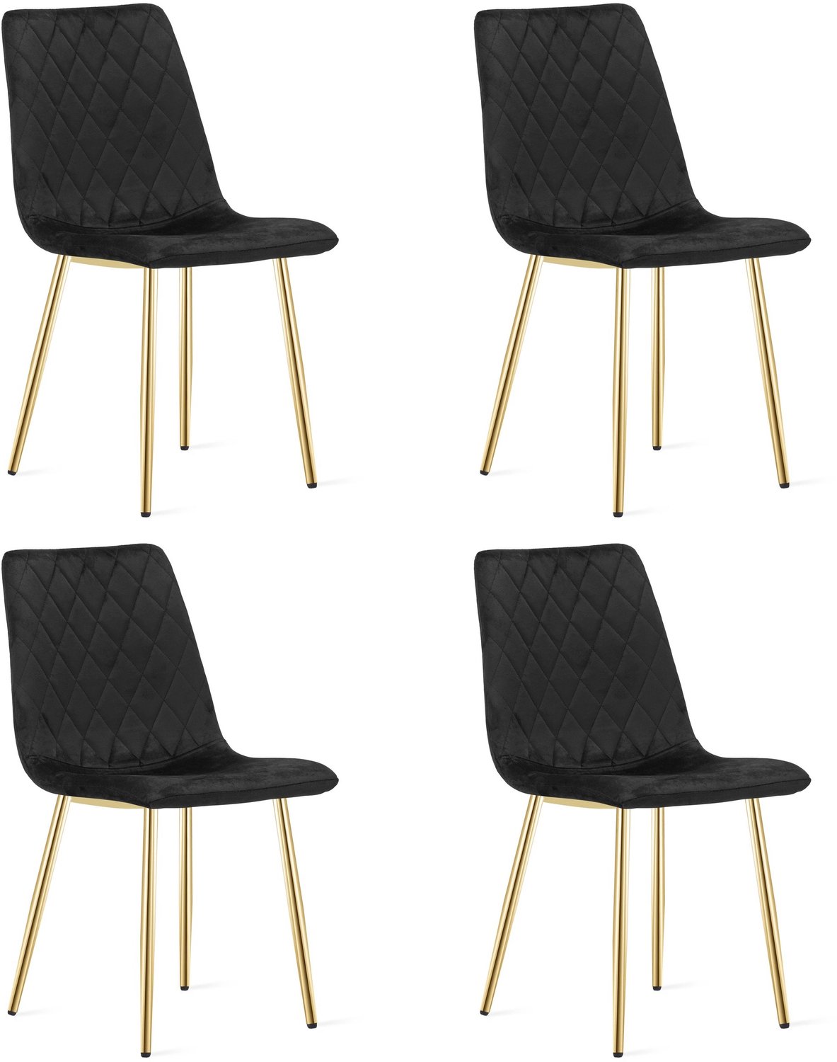 LEOBERT TURIN Eetkamerstoelen – Set van 4 – Zwart Velvet – Goudkleurige Metalen Poten – Comfortabele Ergonomische Zitting – Modern Design – Velvet Stoel voor Woonkamer, Keuken en Eetkamer – Max. 110 kg per Stoel