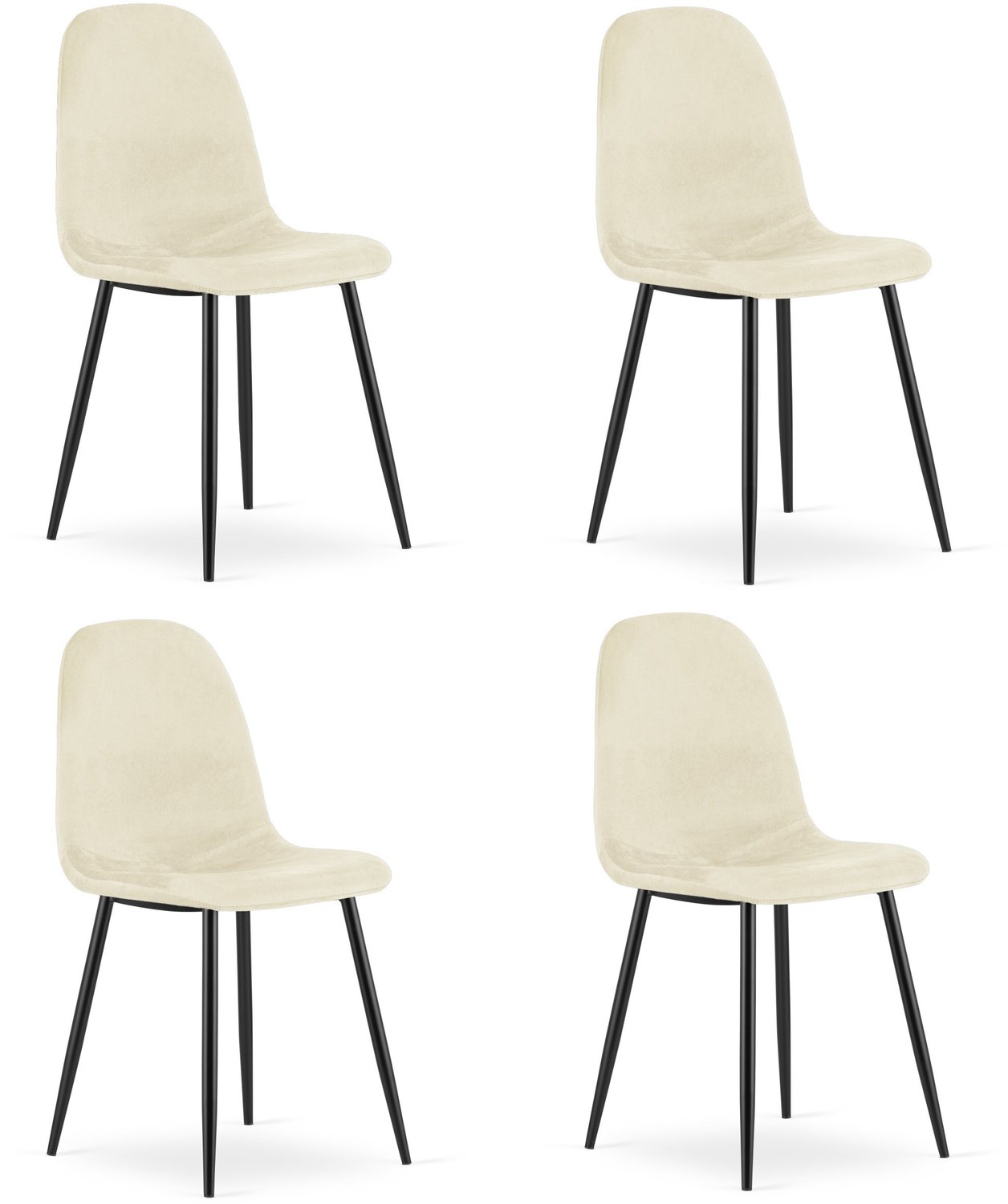 LEOBERT COMO Eetkamerstoelen – Set van 4 – Beige Velvet – Zwarte Metalen Poten – Comfortabele Ergonomische Zitting – Modern Design – Velvet Stoel voor Woonkamer, Keuken en Eetkamer – Max. 110 kg per Stoel