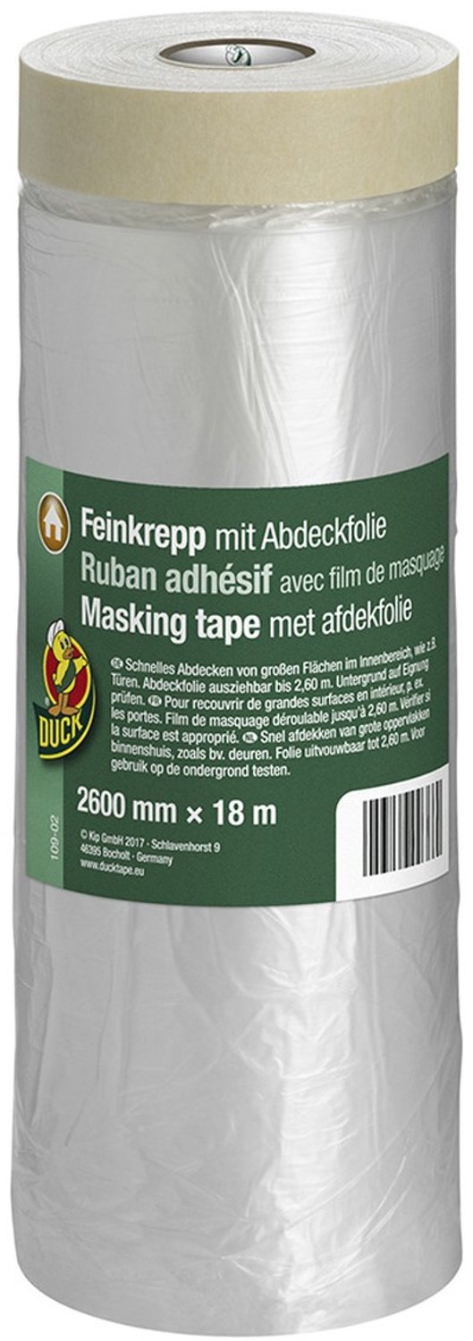 Duck Masking Tape/Afdekfolie - Afplaktape met Papieren Draagmateriaal - Afmeting 2600 mm x 18 m - Geschikt voor Gladde Ondergronden Binnenshuis - Kleur Beige/Transparant