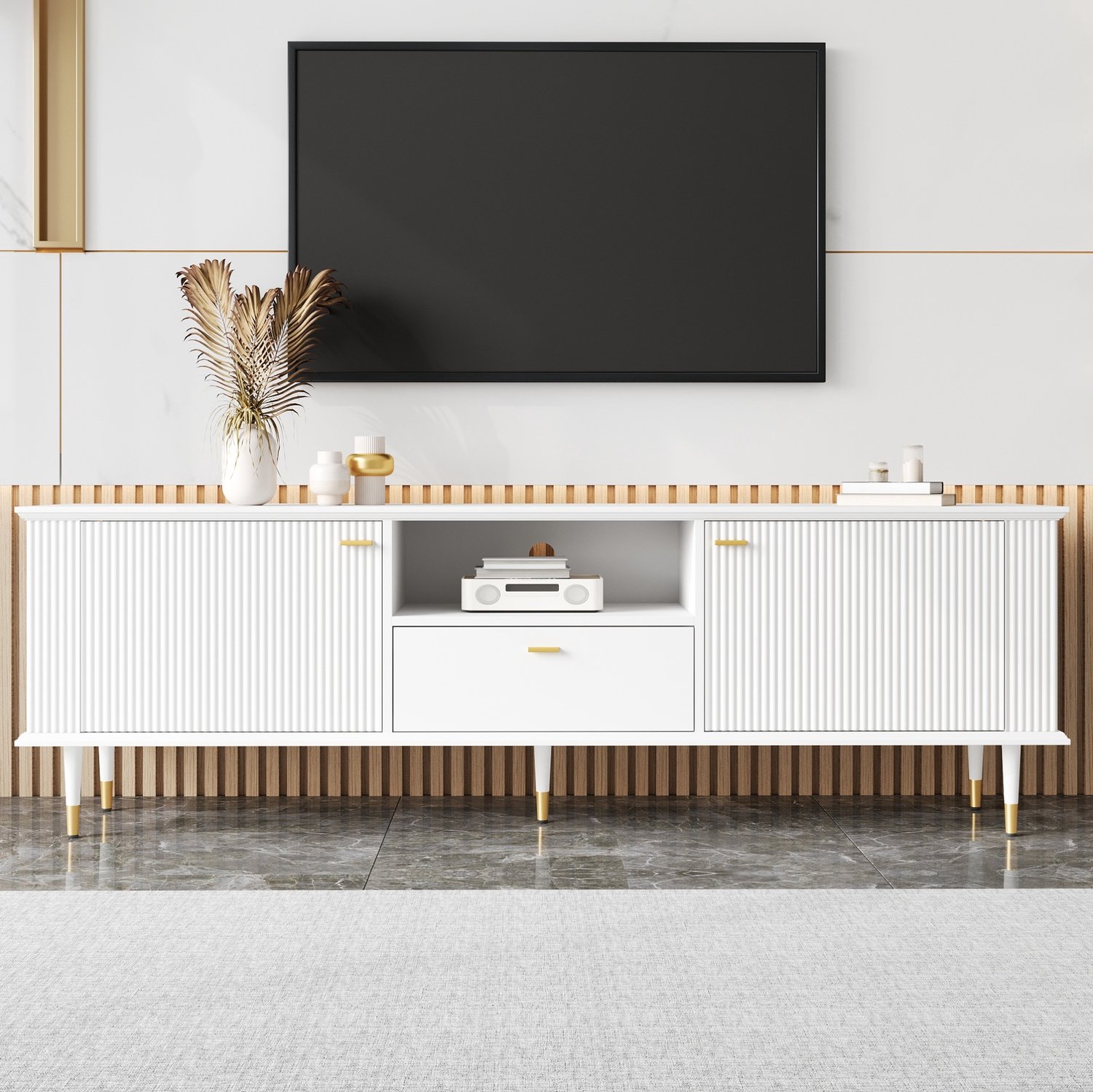 CHICFURN TV-meubel - Kabeldoorvoer - 2 deuren en 1 lade - Wit