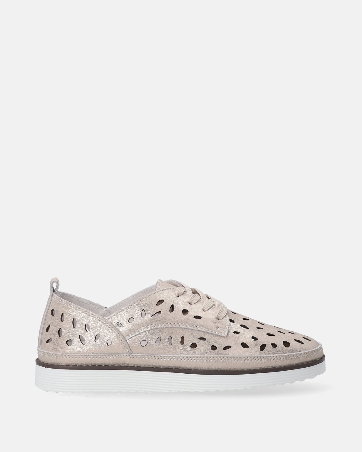 Venezia - Leren Lage Sneakers - Goudkleurig - Geperforeerd Bovenwerk