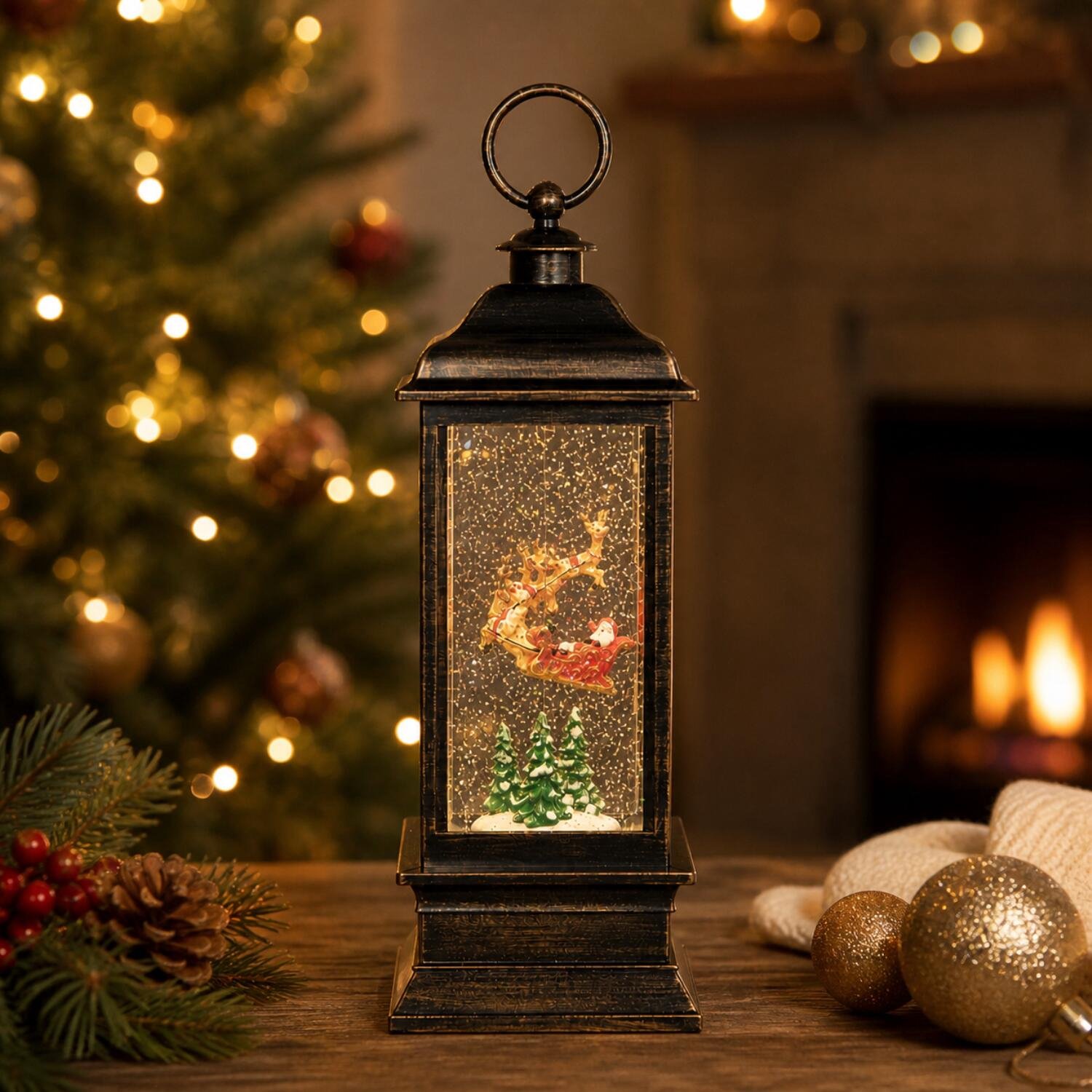 Anna's Collection Sneeuw lantaarn - 28,5 cm - LED verlichting - glitter - sneeuwbol - snowglobe