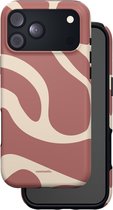 Terracotta en beige hoesje met golvend design, getoond met zwarte binnenkant.