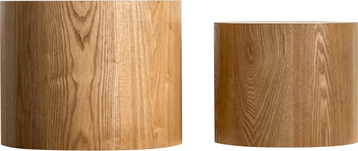 SONNENH Ronde bijzettafelset van 2 - MDF met echt houtfineer en jaarringen - Ø 48 en Ø 38 cm - Hoogte 38 en 32 cm Natuurlijke lichte houtkleur