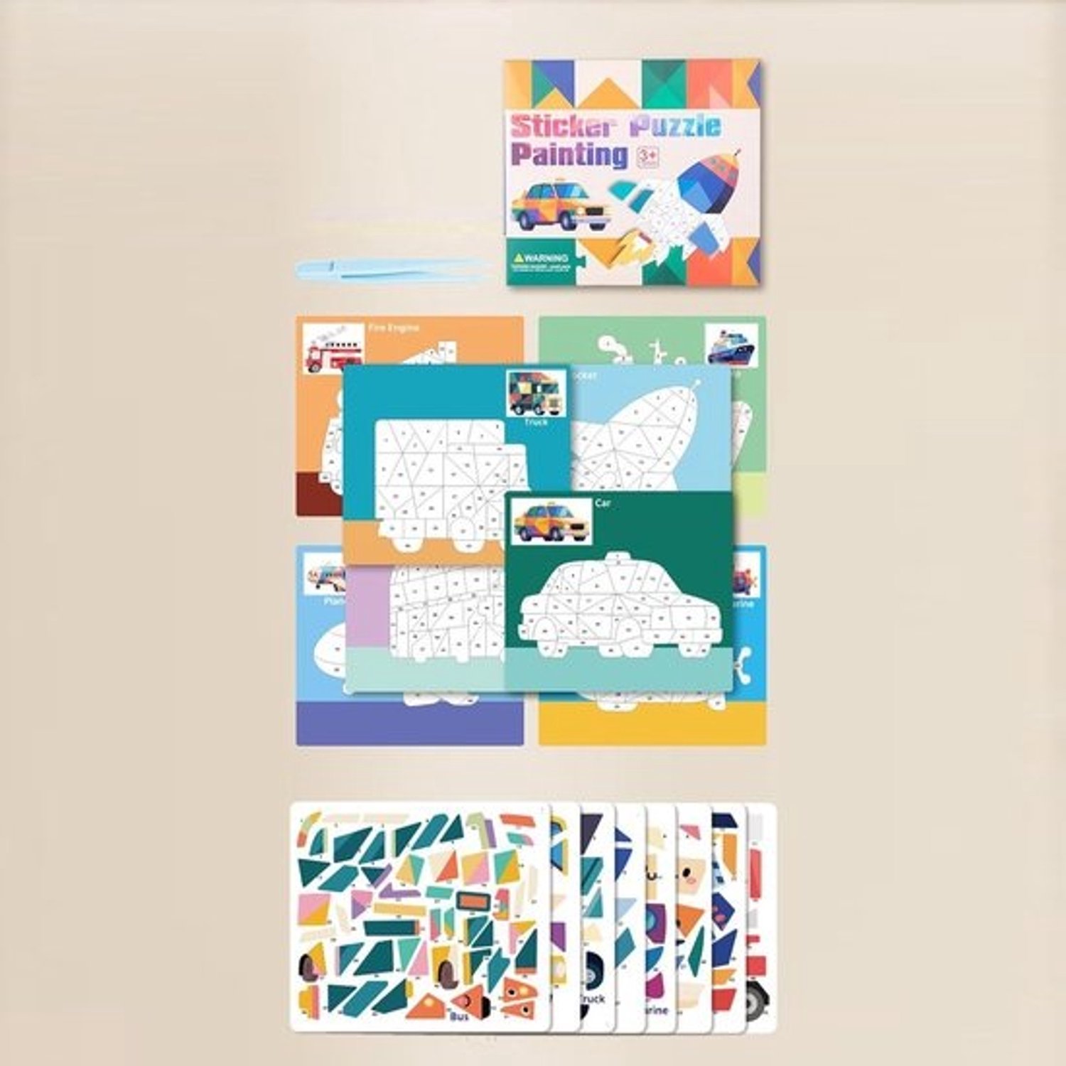 Zelfklevend Puzzelboek - Stickerpuzzel Activiteitenkit - Fijne Motoriek Oefenen - 3D Dieren & Voertuigen - 26 x 23 cm