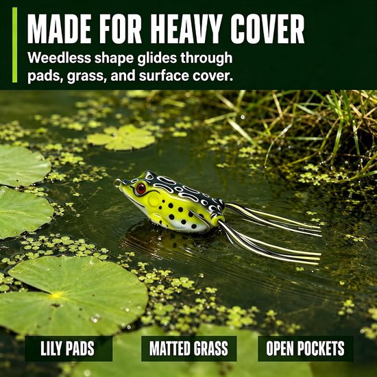 Topwater Kikker Kunstaas - 5 delig Weedless Frog Lures Set met Opbergdoos - Drijvend Zacht Aas 5,5 cm in Diverse Kleuren voor Roofvis zoals Snoek in Zoetwater — afbeelding 5