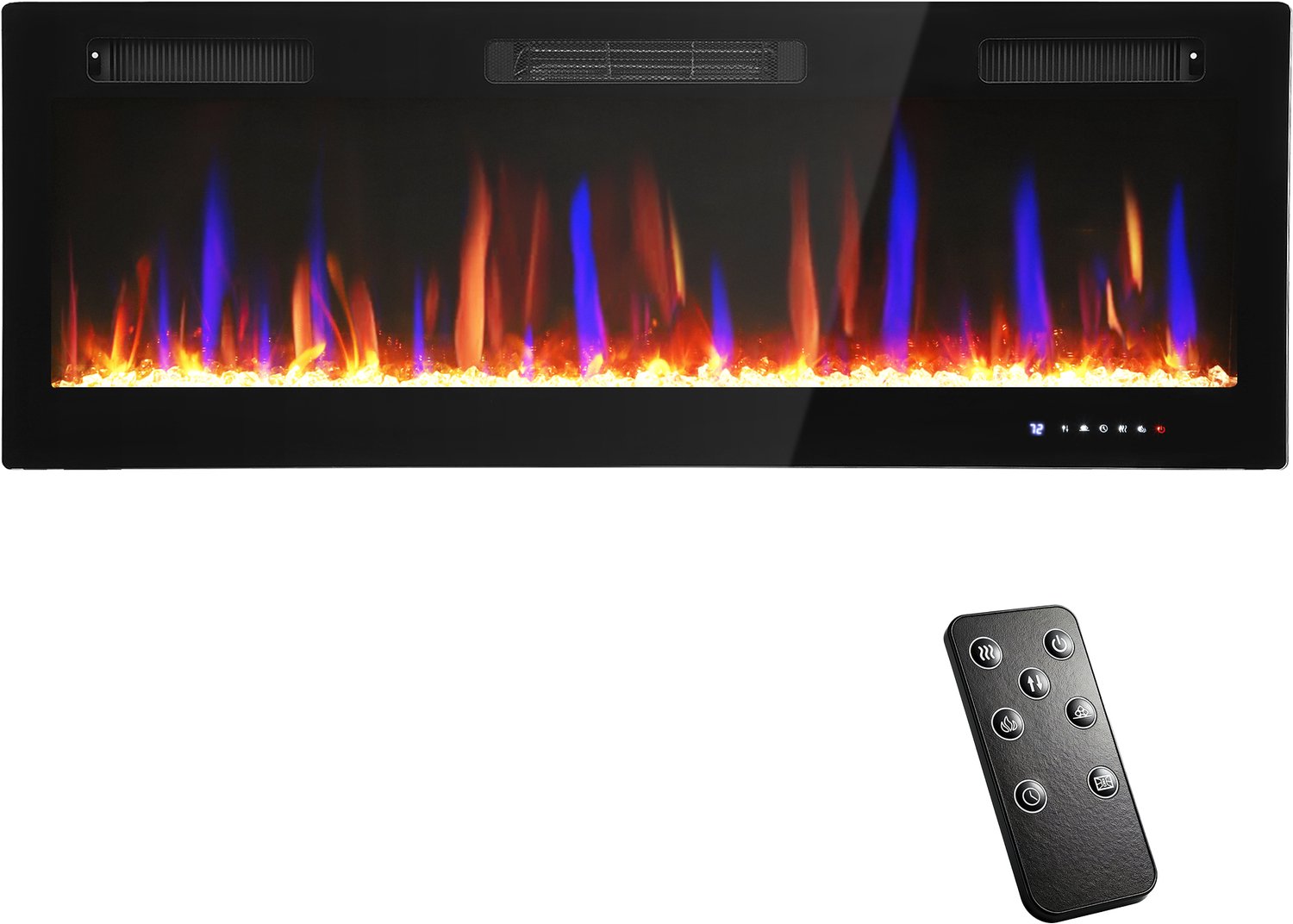 TEKROA® Elektrische haarden – Elektrische haard voor wandmontage of inbouw - 900 W/1800 W - vlameffect in 12 kleuren - 5 helderheidsniveaus - 127 x 9,4 x 47 cm - zwart