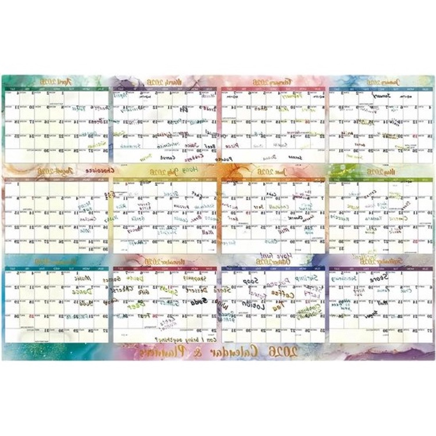 Jaarkalender Wandkalender - Planner 2026 - Taken indelen - Droog afwisbaar - 122 cm breed - Wit