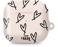 xoxo Wildhearts hoesje geschikt voor AirPods 4 - All Yours - Ook als telefoonhoesje verkrijgbaar - schokbestendige case - koptelefoonhoesje - Glimmende afwerking - Beschermhoes met hartjesprint - hartjes - Beige - Zwart