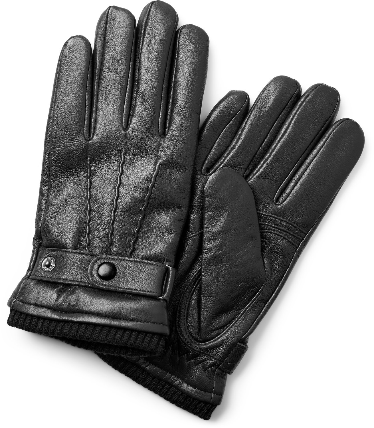 Fjeld | Zwarte handschoenen van schapenleer met riempje en geribde boord
