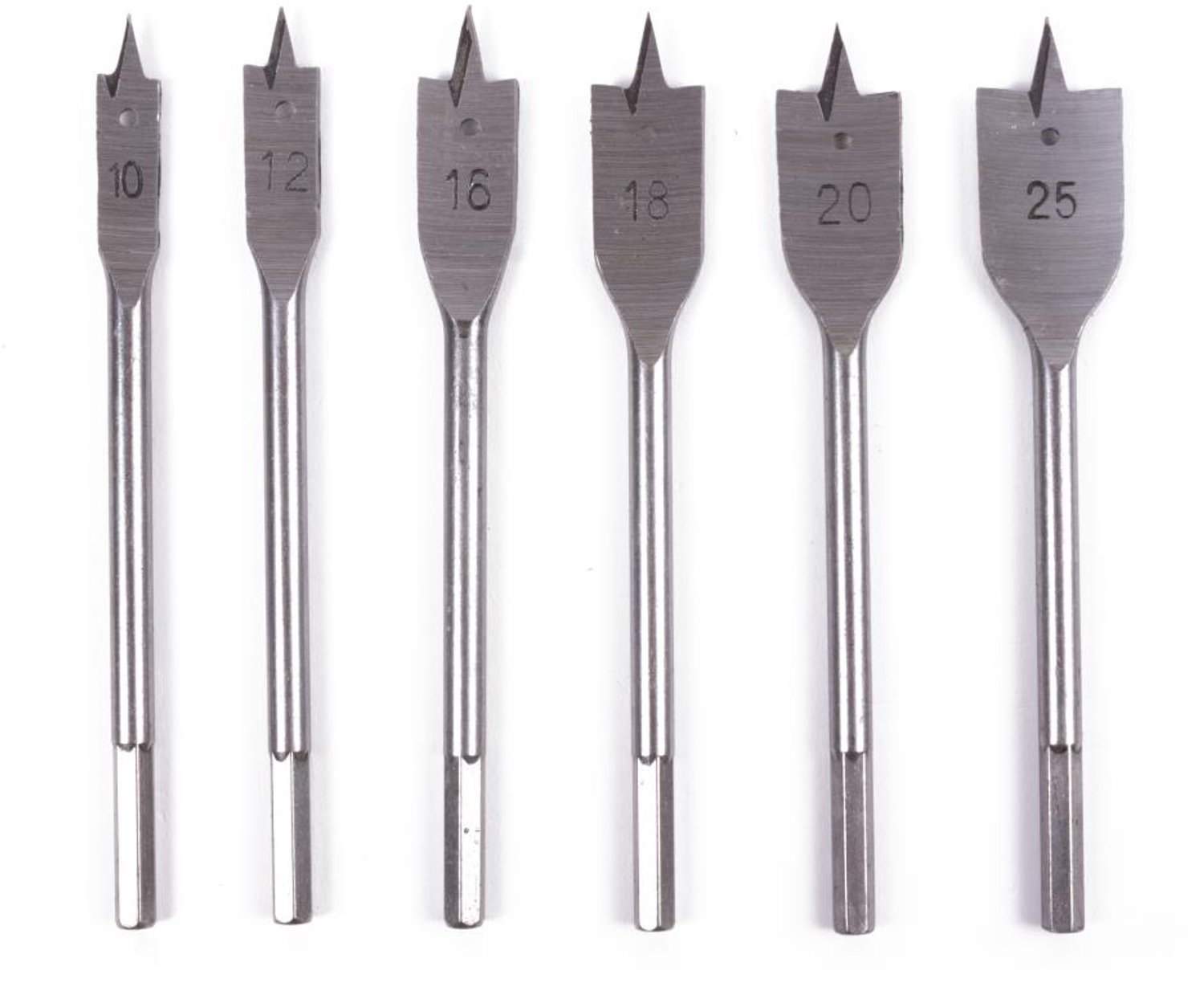 Speedborenset - 6 platte houtboren - 10, 12, 16, 18, 20 en 25 mm - Zeskant
