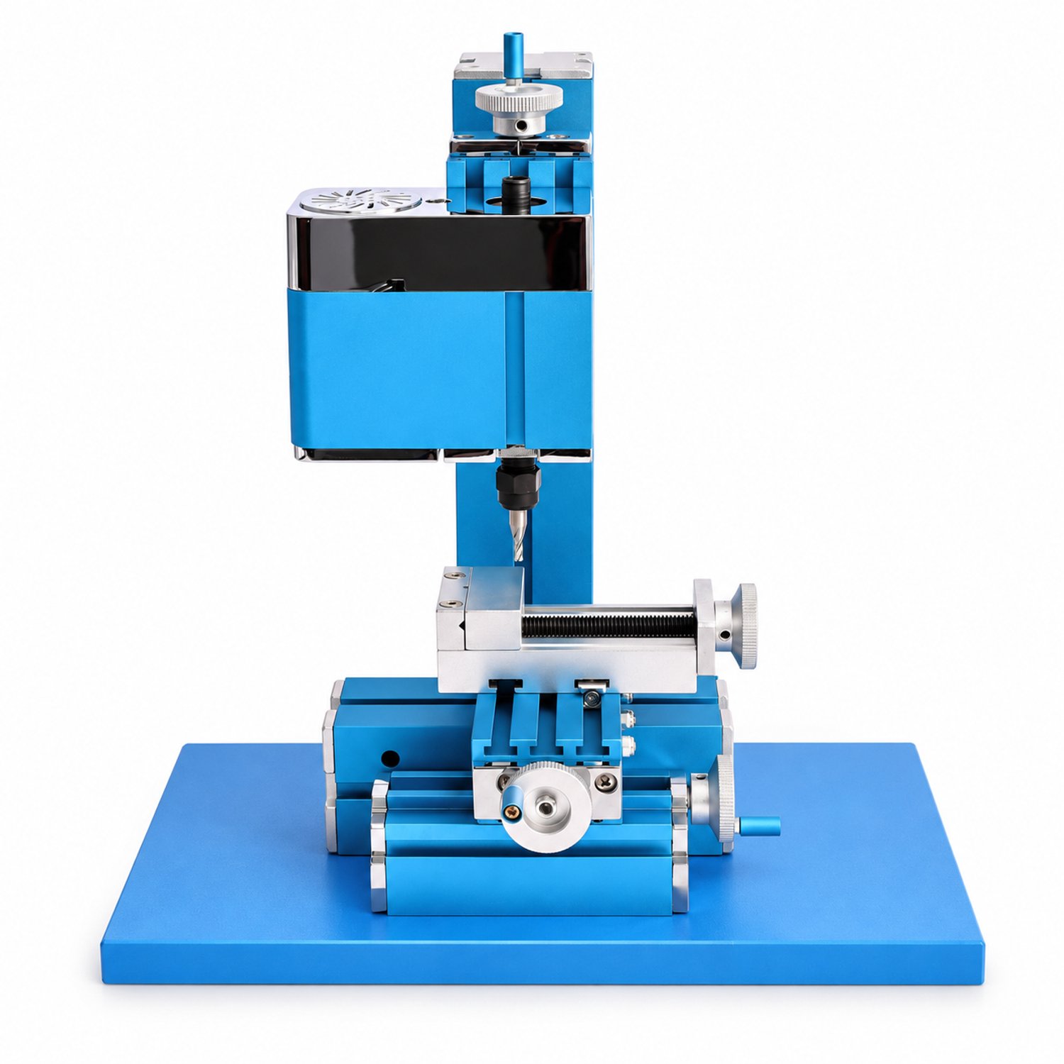 DPLUNIQ Freesmachine - Gereedschap - Miniatuur - Hout & Metaal - 14,8x15x27,8cm - 3kg - 36W - Metaal - Incl accessoires - Blauw