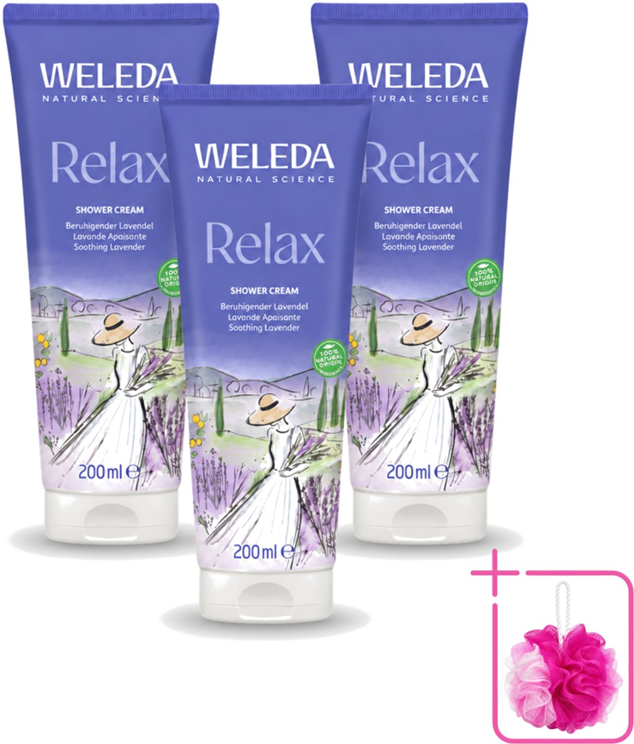 3 x WELEDA - Douchecrème Aroma Shower Relax - 200 ml - Bulkverpakking - Douchecrème - Douchemop - Ontspanning