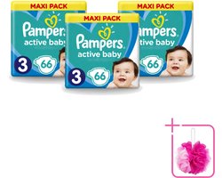 3 x Pampers – Luiers – Active Baby Dry Maat 3 – 66 Luiers - Bulkverpakking - Baby luier - Douchemop - Droge luier