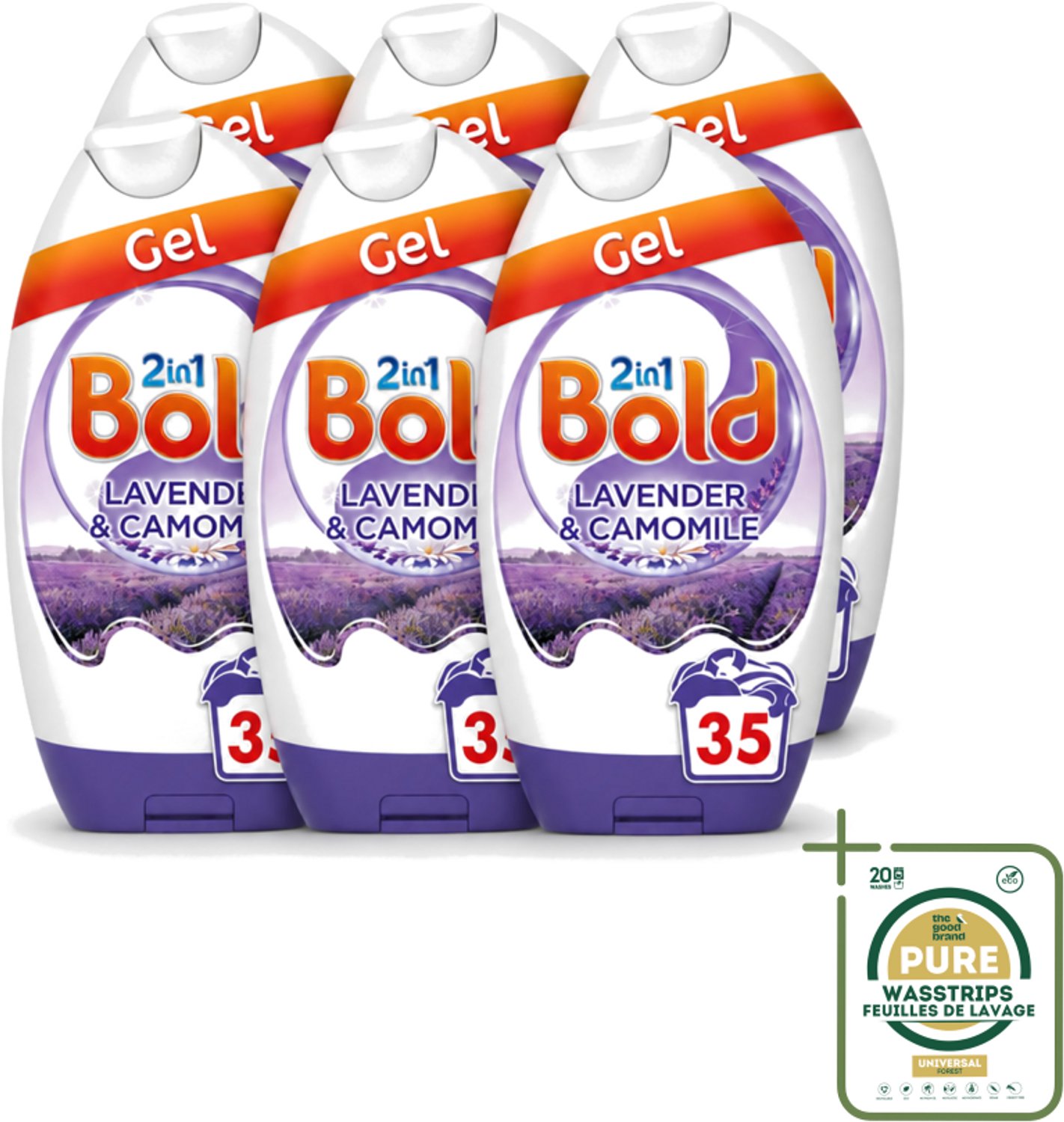 6 x BOLD - Wasgel - 2 in 1 - Lavendel en Kamille - 35 Wasbeurten - Wasstrips - Wasgel - Wasmiddel - Wasbeurt - Wasmachine - Kleding Reinigen