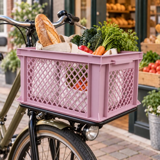 Dutch Standard Fietskrat – 26 Liter – 40 x 30 x 22 cm – Kunststof – Voor Voordrager – Oudroze — afbeelding 3