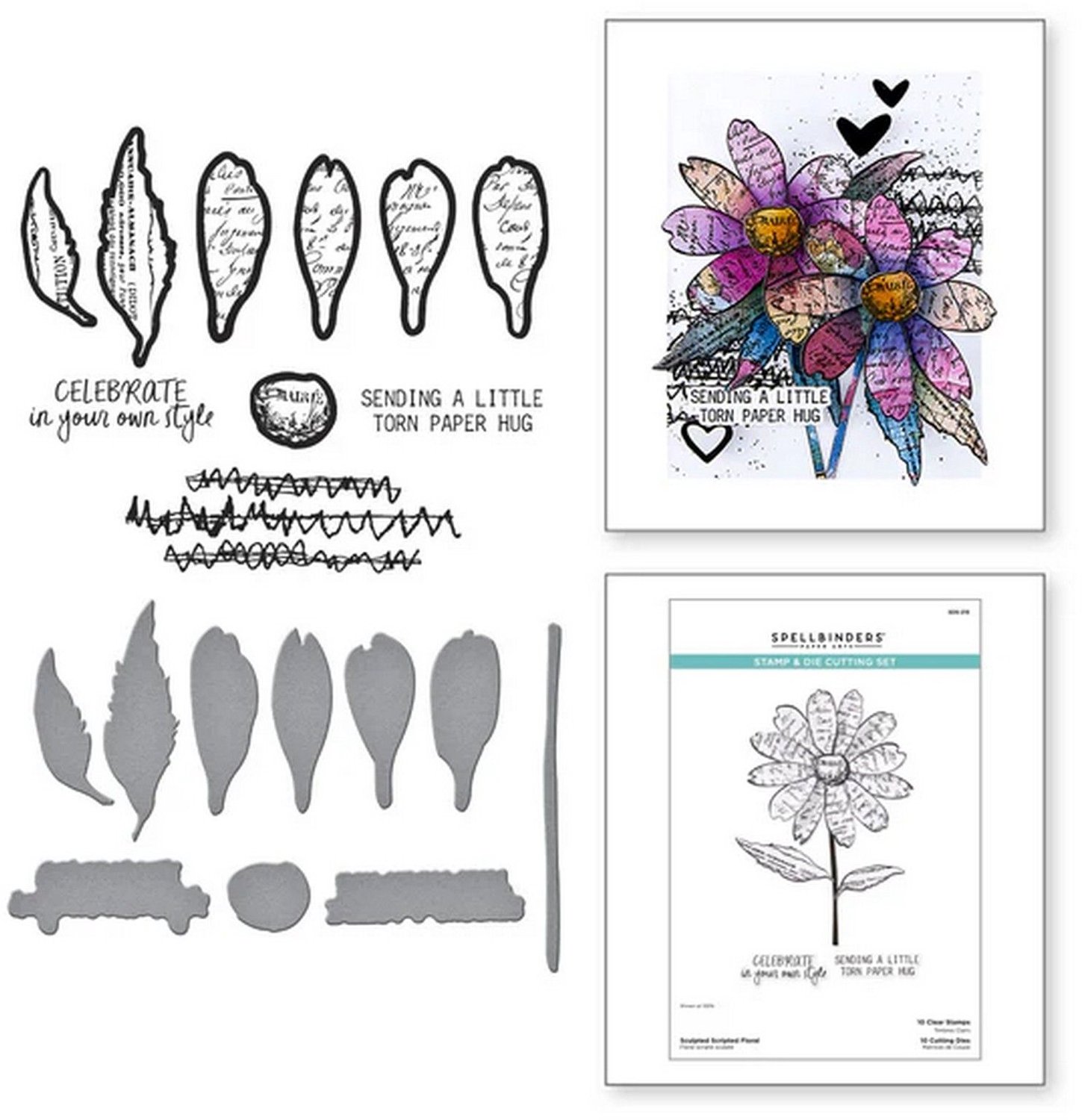 Spellbinders Clear Stamp & Snijmal - Sculpted Scripted Floral - 20 st.