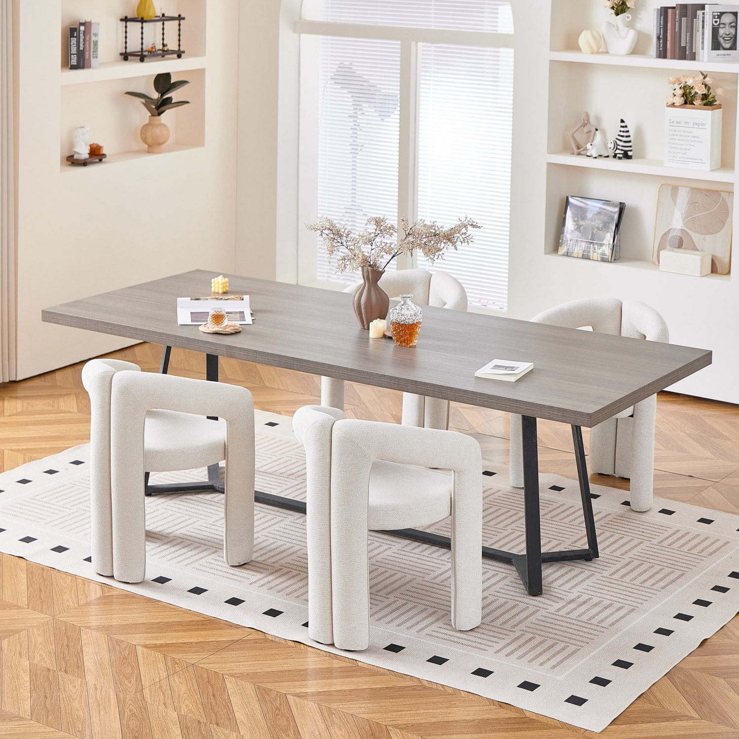 MODENUIT Eetkamerstoel - Set van 4 met Armleuningen - Voor Eetkamer en Kantoor - Chenille - Beige - 150 kg