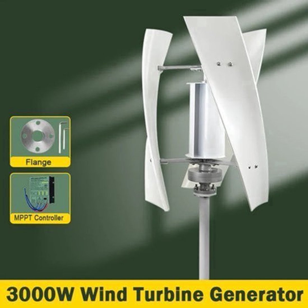 Verticale Windturbine – Windmolen – Windgenerator – Dynamo – Windenergie Generator – 12V Met MPPT Controller – 3000W Vermogen – Stil En Compact Design