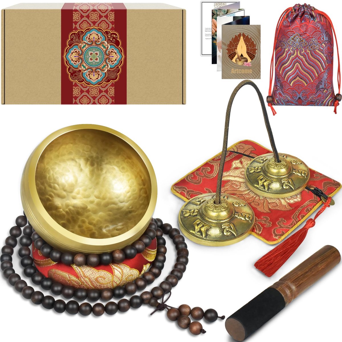 Klankschaal set 7 delig meditatie instrument met accessoires handgemaakt ontspanning yoga en mindfulness