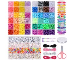 5 sets van DIY Pony Beads - Een set van 190000 ponykralen in 48 kleuren - inclusief letterkralen en 20 meter elastisch koord - perfect voor het maken van je eigen unieke kettingen, armbanden en andere sieraden.
