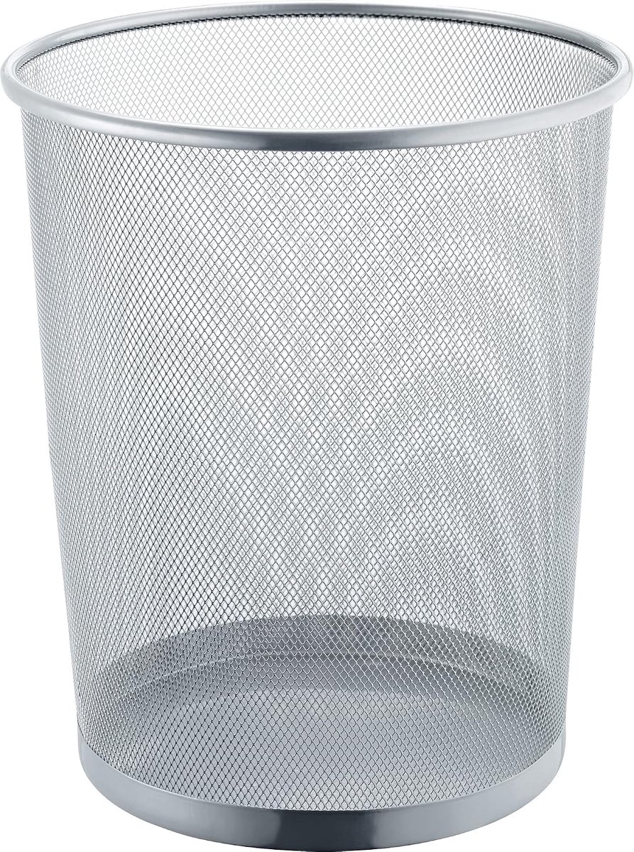 Prullenbak van metaal met gatendecor, 15 liter, zilver, rond, 26,5 x 26,5 x 28 cm