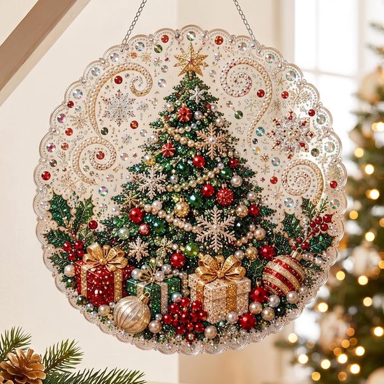 Kerst Diamond Painting Hanger - Kerst Diy Suncatcher - Diamond Painting Kersthanger - Diy Diamond Art Kit - Kerstornamenten - Kerstdecoratieset - Complete Set Accessoires - Voor kerstboom, Deur, Raam en Muur