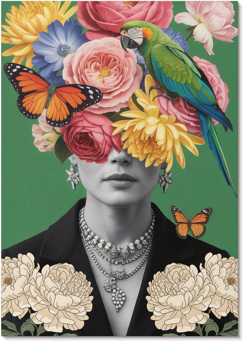 Tulup Polycanvas Poster - Bloemenvisie, Collage - A4 - Groen Illustratie - Rechthoek - Muurdecoratie - Woonkamer, Slaapkamer, Kantoor - Boho