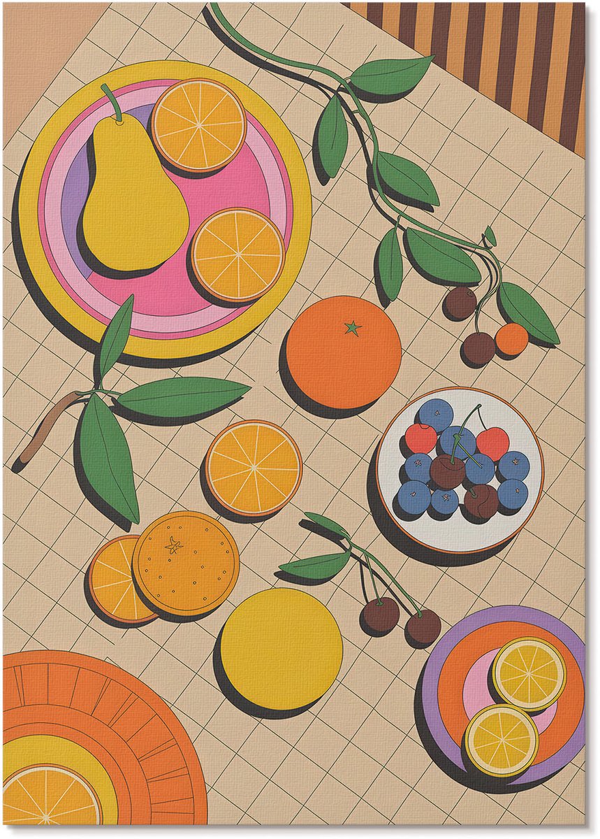 Tulup Canvas Poster Polycanvas - Fruitfeest, Illustratie - A4 - Oranje Patroon - Rechthoek - Wandkunst - Woonkamer, Slaapkamer, Kantoor - Modern