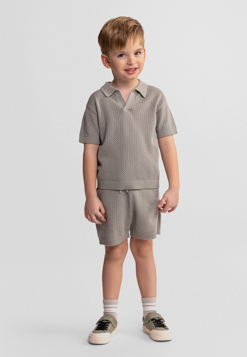 Minoti kleding set jongens gebreid polo shorts - 100% katoen - kaki