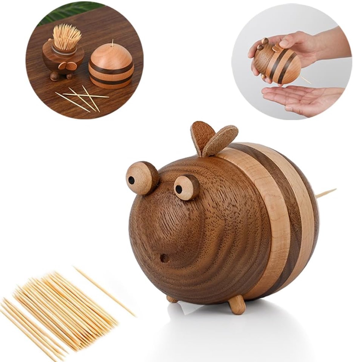 Tandenstoker Houder - Creatieve Tandenstokerdoos - Tafeldecoraties - Hout - Bijenvorm - met Tandenstokjes