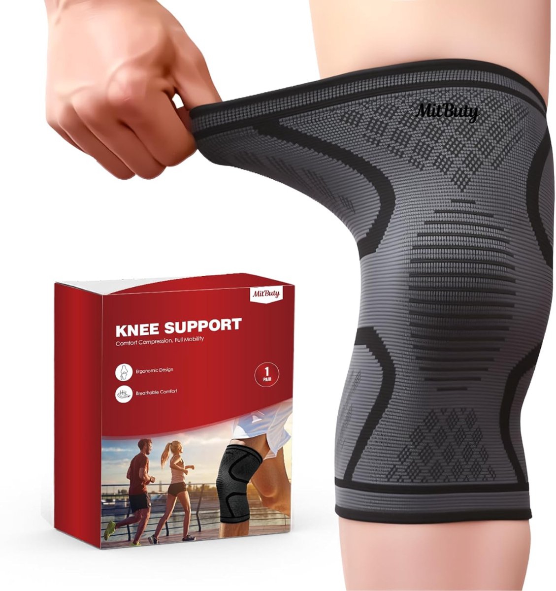 NIVA® Kniebrace - Ondersteuning Knie - Kniebrace Dames - Grijs - 18cm x 15cm x 3cm