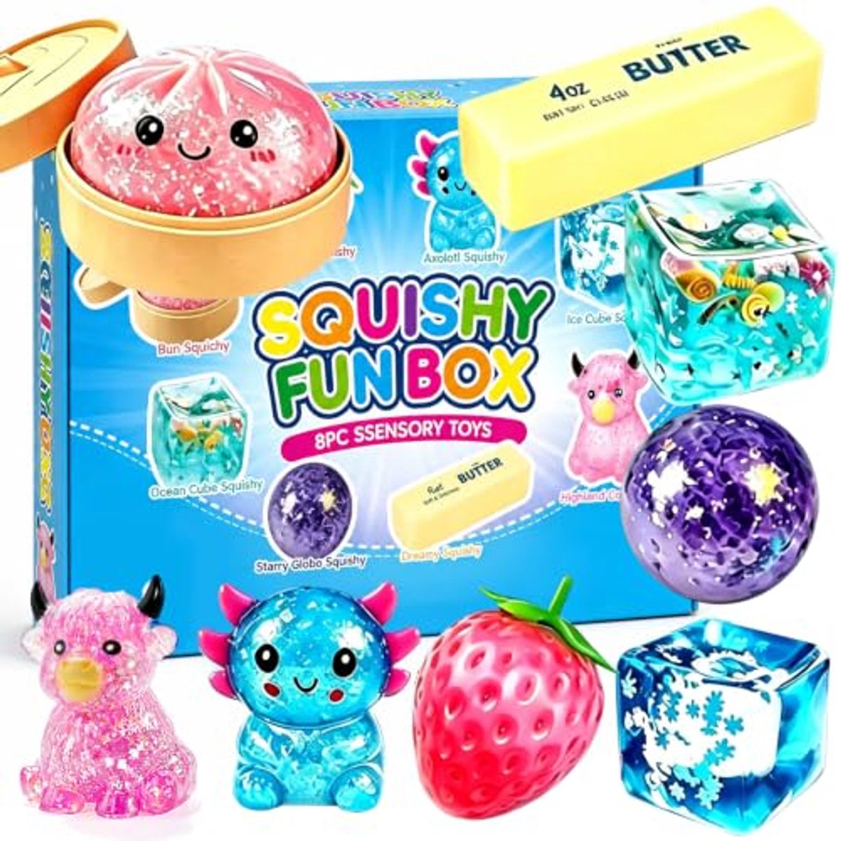 8-delige Blind Box Set - Maltose Slow Rebound Squishy Speelgoed - Stressverlichter voor Volwassenen - Cute Desk Decoratie - Party Goodie Bag - Verrassing Cadeau Set voor Verjaardag en Feest
