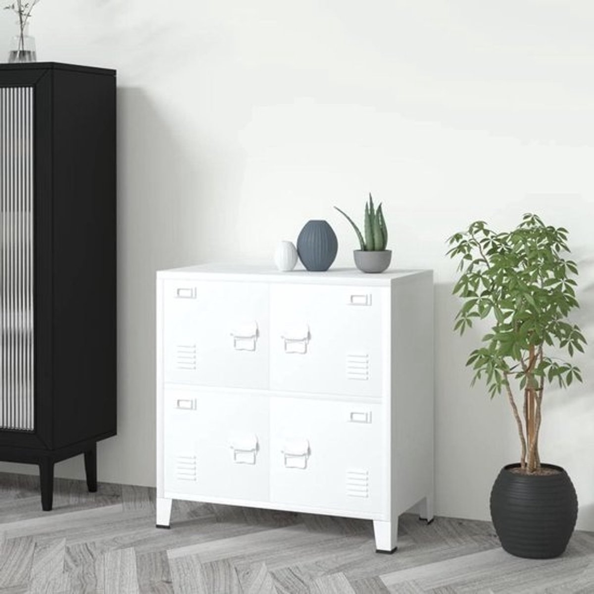 Industriële Archiefkast - Kantoorcommode Staal - Bestanden Sorteren - Met Legplank - 75 x 40 x 80 cm - Wit