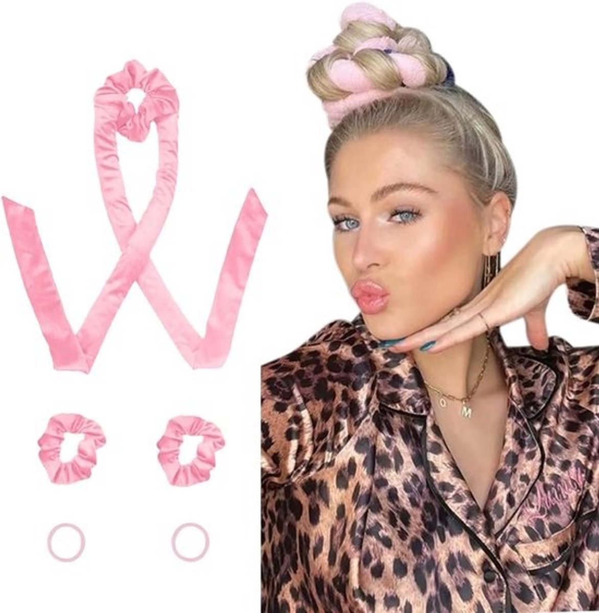 Hitteloze Haarkrulspelden - Krulband Hoofdband - Haar Krullen - Zonder Warmte - 20 cm - Roze