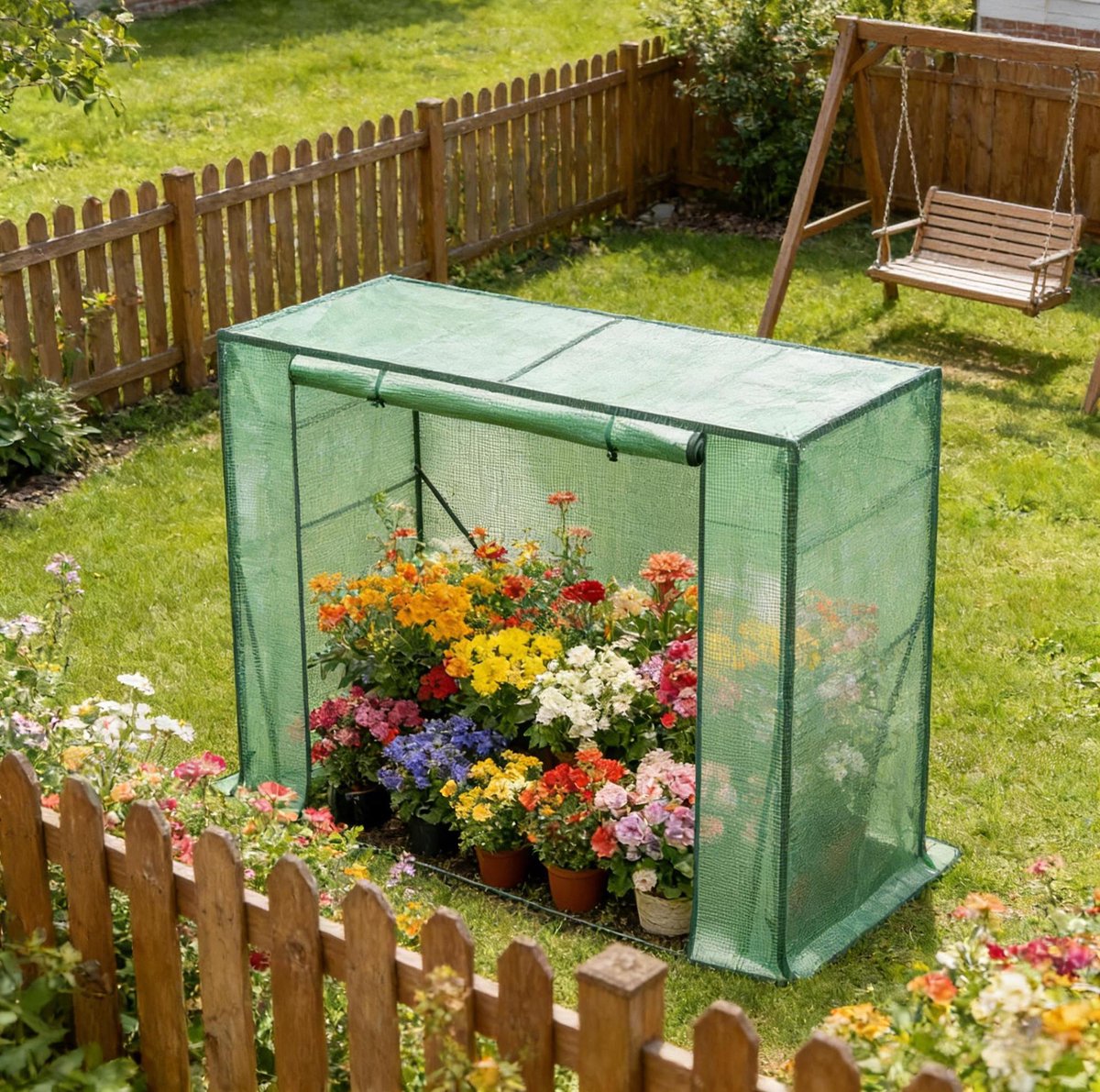 Wishdor Tuinkas - Voor planten en tomaten - PE afdekking en stalen frame - Groen - Voor tuin balkon terras en patio - 200 x 77 x 169 cm