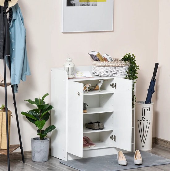 REDOM - Schoenenkast - 2 deuren en open rek met 4 vakken - Opbergruimte met kippschutz - Modern - Hal of kantoor - Hout - Wit - 83 x 30 x 90 cm — afbeelding 3