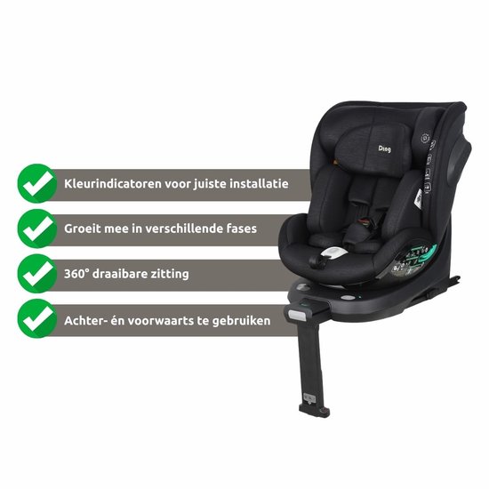 Ding Fynn Autostoel - Zwart - 360° Draaibare Isofix Autostoel - i-Size - Vanaf 40 tot 150cm - 0 tot 12 jaar van Merkloos — afbeelding 4