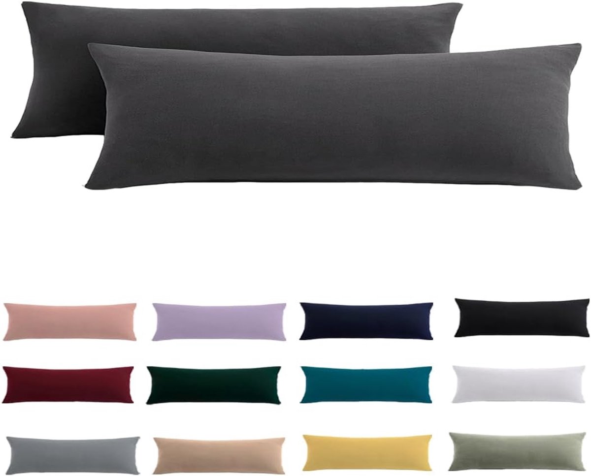 Hoofdkussen - Set van 2 - 40 x 145 cm - Microvezel - Antraciet