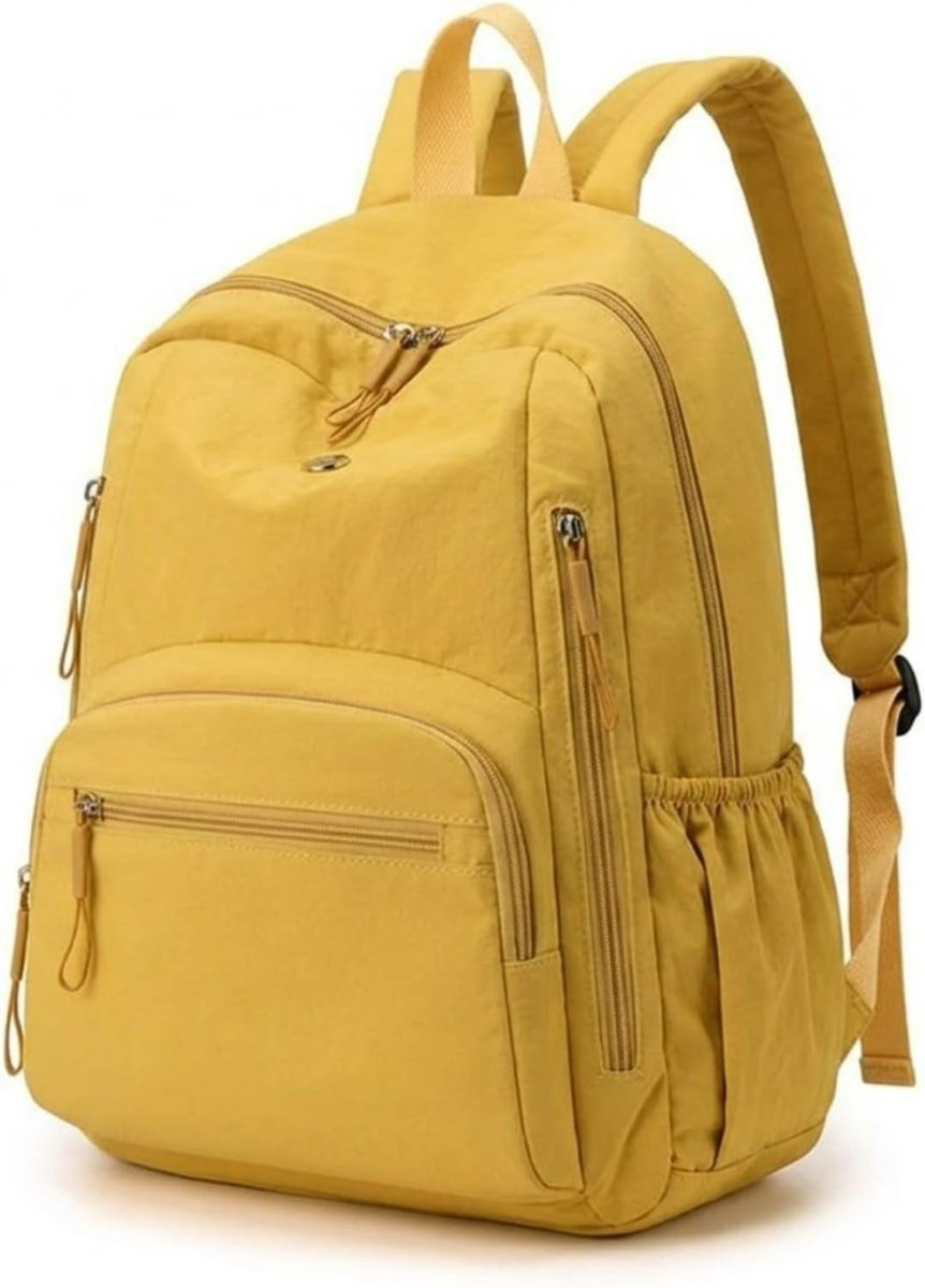 Lichte Damesrugzak – Rugzak Dames – 0,29 kg – Laptoprugzak tot 14 Inch – Nylon – Spatwaterbestendig – Meerdere Vakken – Voor School, Werk, Winkelen en Reizen – Geel – 1 Stuk