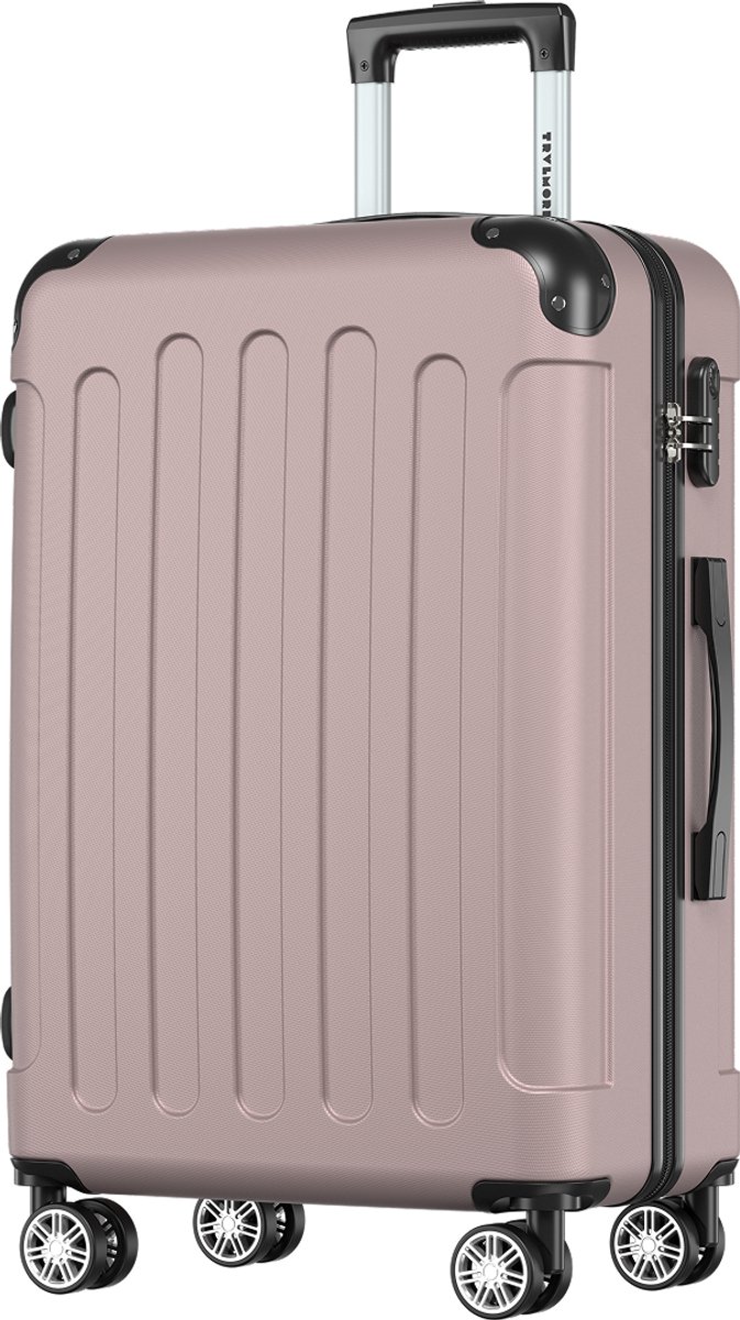 TRVLMORE Reiskoffer Middelgroot - 65x44x25 cm - 70L - Cijferslot - 4 Spinnerwielen 360° - Roségoud