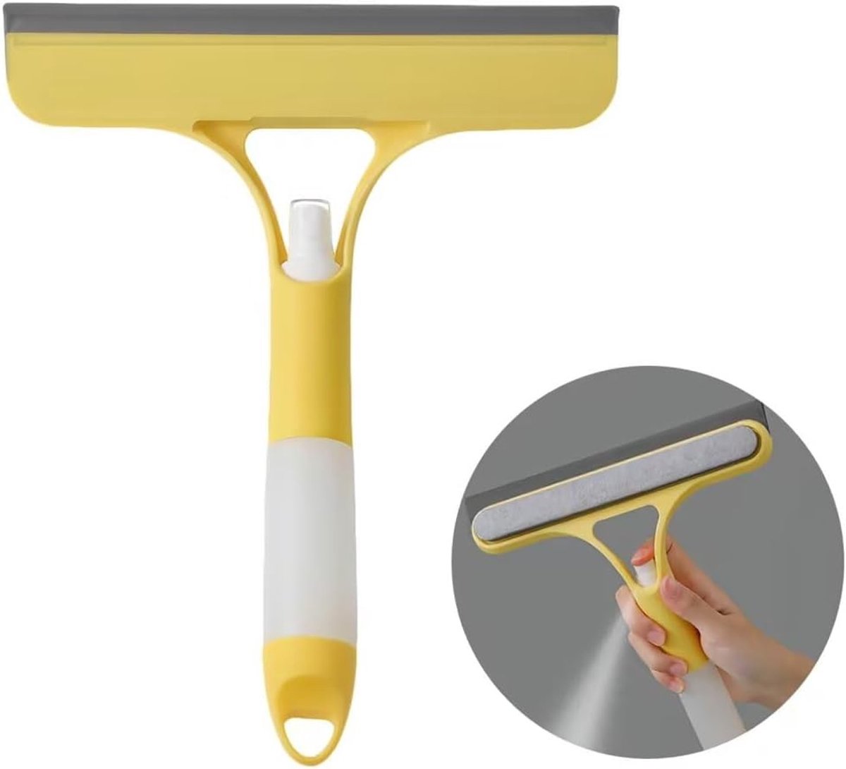 Efficiënte 3-in-1 Raamreiniger met Sprayfunctie, Spons en Siliconen Trekker voor Streeploos Schoonmaken van Douche, Spiegels en Ramen in Huishoudens en Auto's