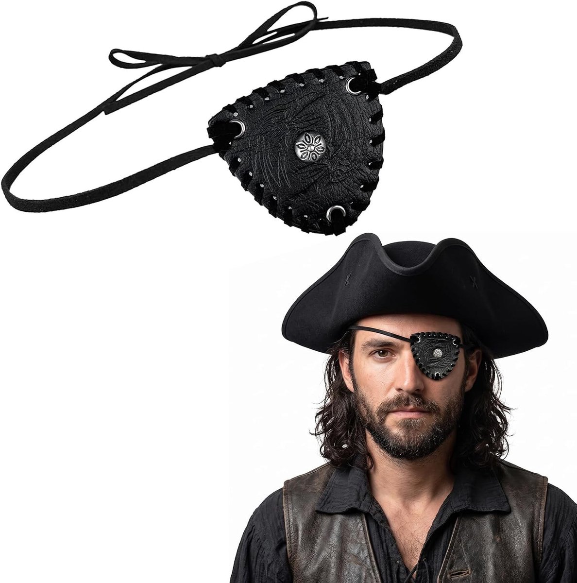 Vintage middeleeuwse piratenoogklep, kunstleer oogmasker voor kostuums en feesten