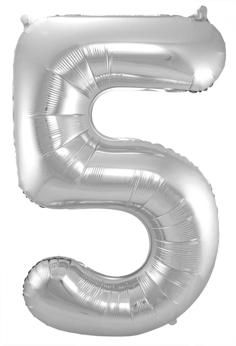 Folieballon 5 jaar - Zilver - 86 cm