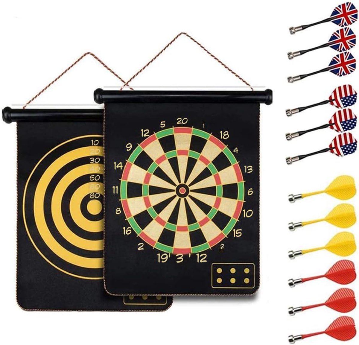 Kavo Dartbord - Dartbord met Accessoires – Complete Dart Set – Dartbord voor Beginners en Ervaren Kavoelers - Zwart - 43cm x 43cm x 43cm