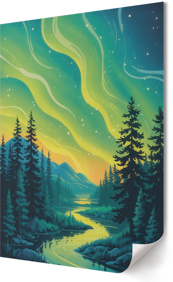 Coloray Polycanvas Wandposter - Geschilderd Landschap, Illustratie - 420 x 594 - Groen Wandposter - Rechthoek - Canvasposter - Woonkamer, Slaapkamer, Kantoor - Expressief