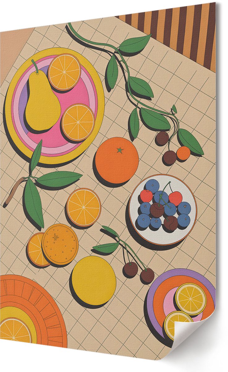 Coloray Canvas Poster Polycanvas - Fruitfeest, Illustratie - 420 x 594 - Oranje Patroon - Rechthoek - Wandkunst - Woonkamer, Slaapkamer, Kantoor - Modern